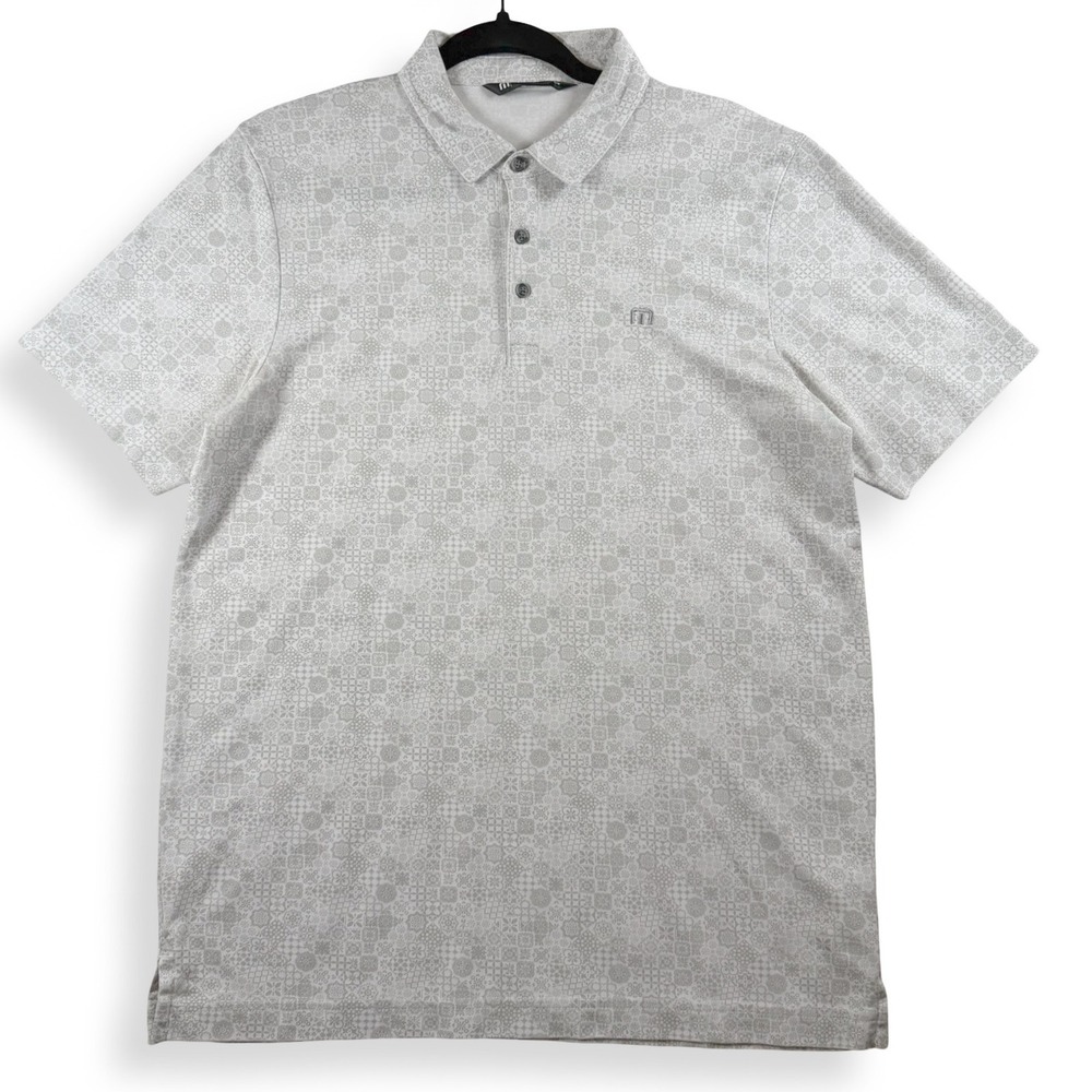 TravisMathew Mens M Gray Geometric Print Pima Cotton Golf Polo Performance